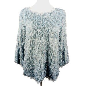 Ann Liege, Blue, Shaggy, Long Sleeve Top, Size Large, Lt. Wt., Unique, Festival